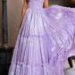 Elegant Shiny Tiered V-Neck Spaghetti Straps Evening Gown Prom Dress DP8163