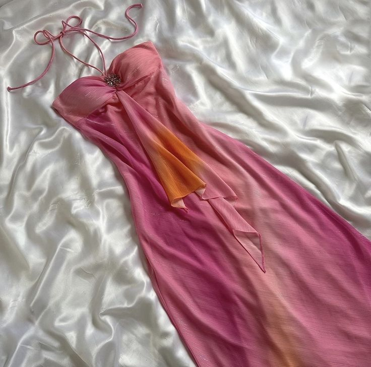 Pink Gradient Halter Sheath Chiffon Vintage Long Party Dress, DP3657