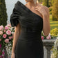 Elegant Black One-Shoulder Satin Mermaid Prom Dress DP8496