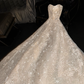 Glamorous Strapless Champagne Lace Sparkling Beaded Flowing Train Wedding Dress DP7307