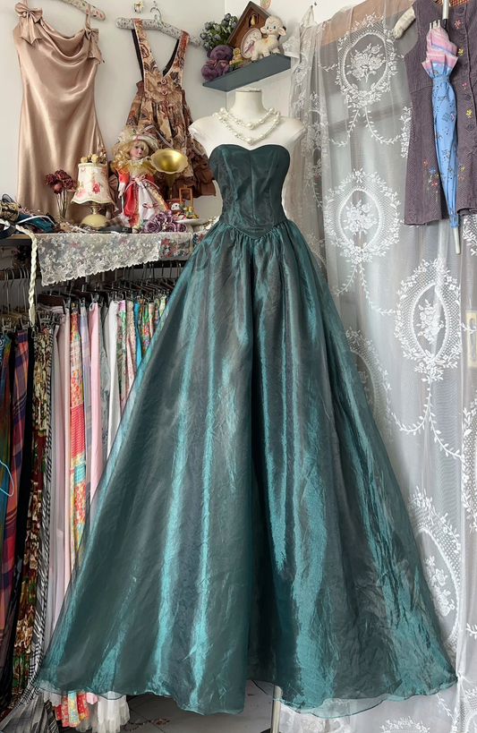 Vintage Dark Green Sweetheart Prom Dress Strapless A-Line Evening Dress Chiffon Party Dress Long Formal Dress DP6863