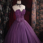 Vintage-Inspired Purple Tulle Strapless Lace Applique Sweet 16 Quinceanera Ball Gown DP7408