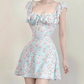 Cute Light Blue Floral Square-neck A-Line Short Summer Dresses Party Dress Homecoming Dress DP6343