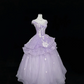 Chic Lavender Off-the-Shoulder 3D Floral Applique Bow Sweet 16 Quinceanera Ball Gown DP7369