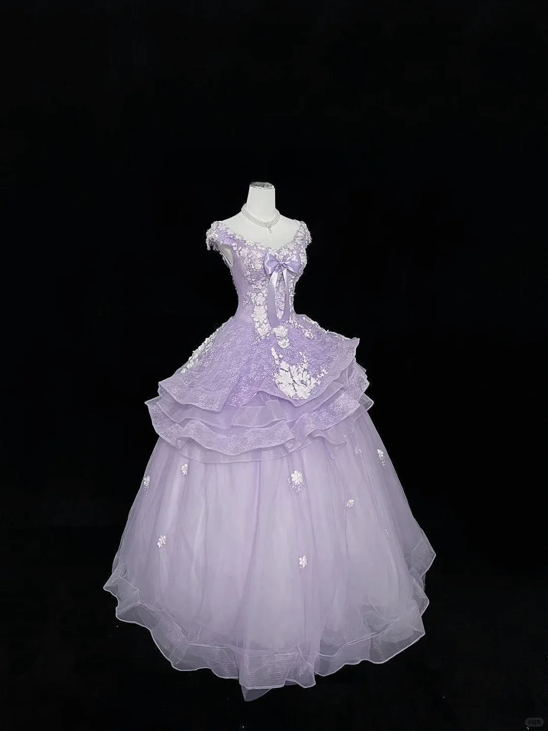 Chic Lavender Off-the-Shoulder 3D Floral Applique Bow Sweet 16 Quinceanera Ball Gown DP7369