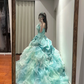 Glamorous Mint Green Tiered 3D Floral Strapless Princess Sweet 16 Quinceanera Ball Gown DP7545