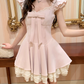 Cute Burgundy Ruffle Strap Bow Corset A-Line Lace Hem Homecoming Dress DP8764