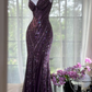 Gorgeous Purple Beaded Sequin V-neck Mermaid Elegant Chiffon Evening Dress Prom Dresses DP6147