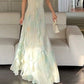 Vintage Mint Green Ombre Chiffon Maxi Prom Dress Ruffled Sweetheart Evening Gown DP8279