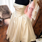 Vintage Ivory Strapless Ruched Bodice Satin A-Line Wedding Dress DP8386
