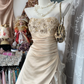 Romantic Champagne Strapless  Floral Embroidery & Layered Ruffle Prom Dress DP8318