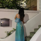 Charming Blue Halter Satin Tulle Long Evening Party Dress, DP3012
