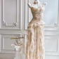 Vintage rosa geblümtes Chiffon-Abendkleid mit gestuften Rüschen und 3D-Rose DP8403