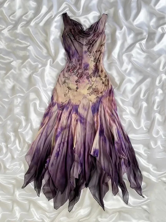 Vintage Embroidery Chiffon Beaded Ruffled Homecoming Dress Party Dress Cocktail Dress DP6677