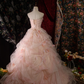Gorgeous Pink Beaded Strapless Layered Tulle Ruffle 3D Floral Sweet 16 Quinceanera Ball Gown  DP7415