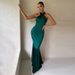 Sheath Stretch Crepe Ruched Halter Sleeveless Floor-Length Dresses ,DS5143