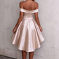 Vintage Champagne Off-the-Shoulder Satin A-Line Homecoming Dress DP8516