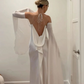 White Halter Off Shoulder Sheath Satin Unique Long Party Dress, DP3449