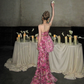 Vintage Pink Floral Strapless Mermaid Design Elegant Prom Dress Evening Dress DP6249