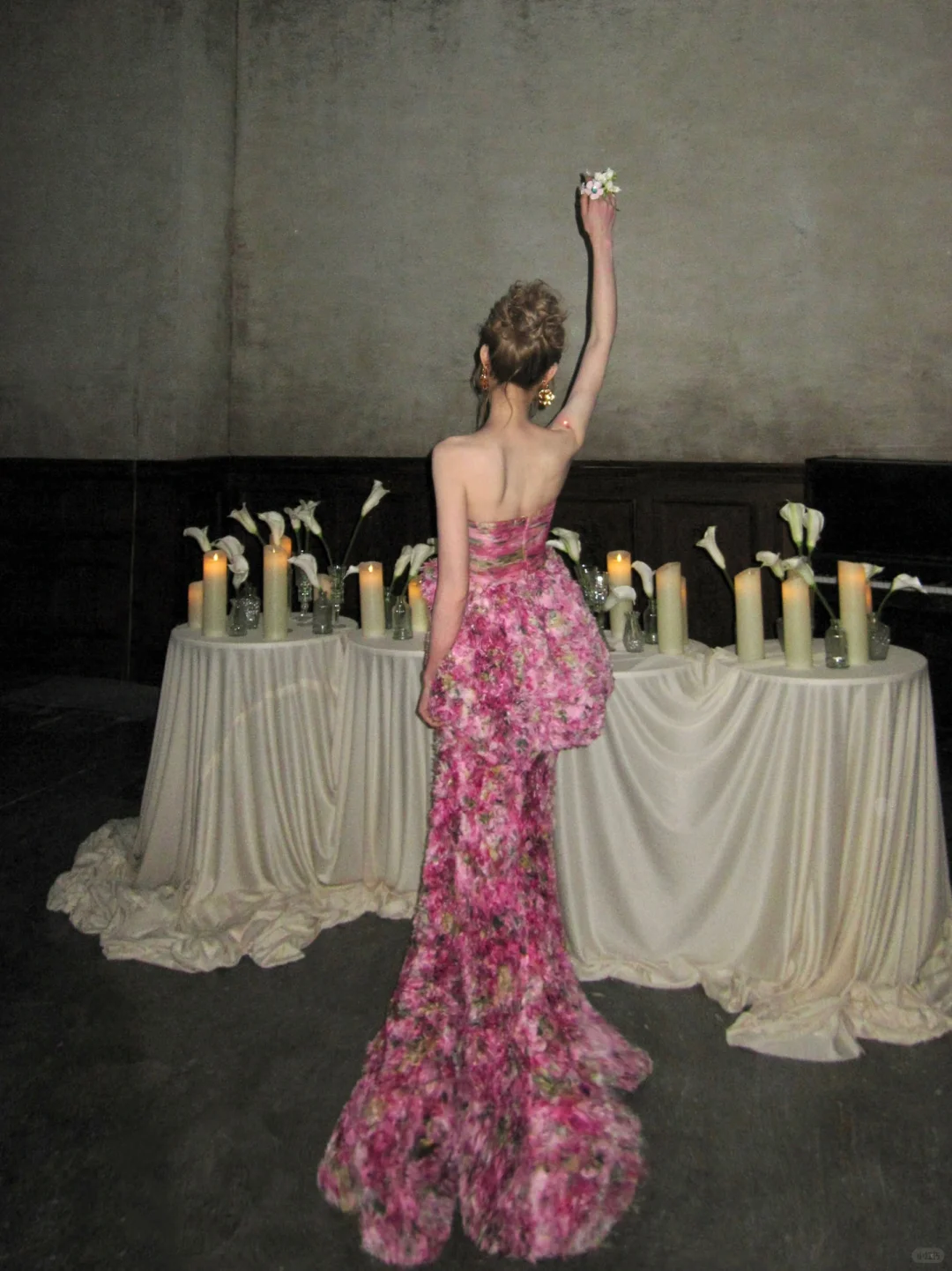 Vintage Pink Floral Strapless Mermaid Design Elegant Prom Dress Evening Dress DP6249