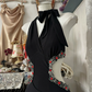 Vintage Black Embroidery Halter-neck Mermaid Long Prom Dress Evening Dress DP6386