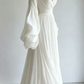 Elegant White Chiffon Deep V-Neck Long Sleeve A-Line Wedding Dress DP4962
