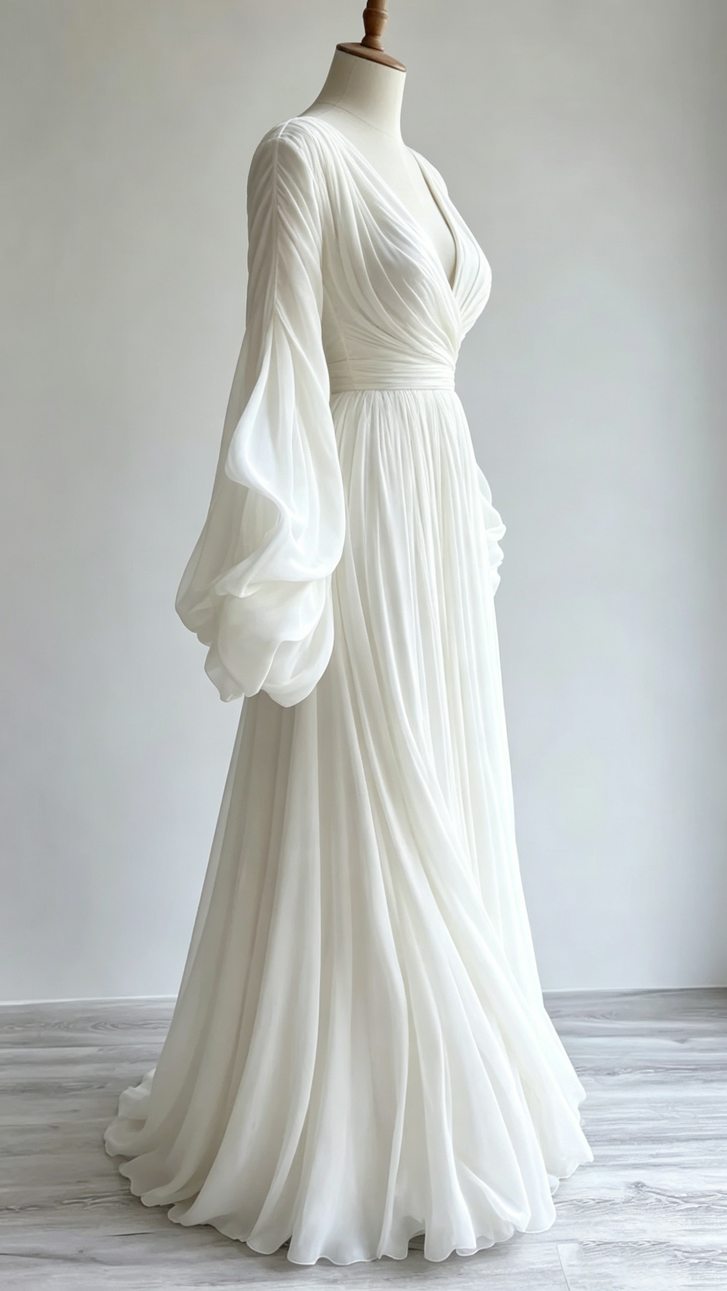 Elegant White Chiffon Deep V-Neck Long Sleeve A-Line Wedding Dress DP4962