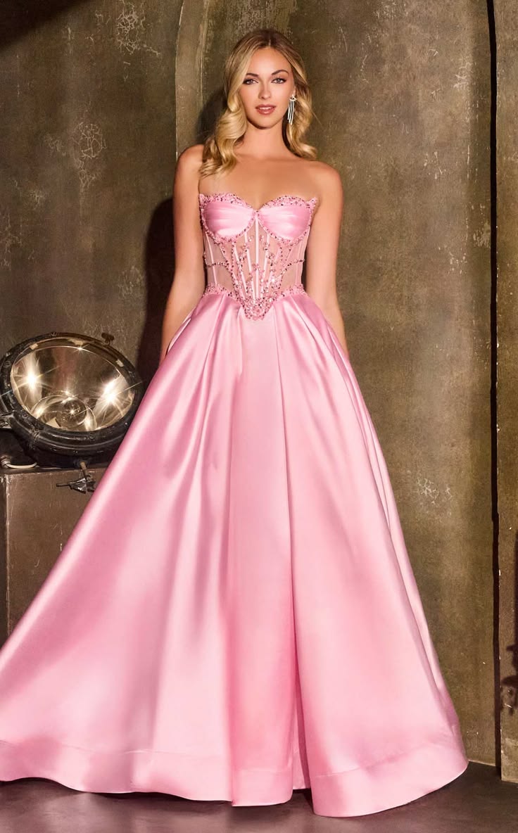 Élégante Robe de Bal de Promo Corset Bustier en Satin Perles Bustier Transparent Ligne A Robe de Soirée Robe de Bal Douce 15 Quinceañera DP8212