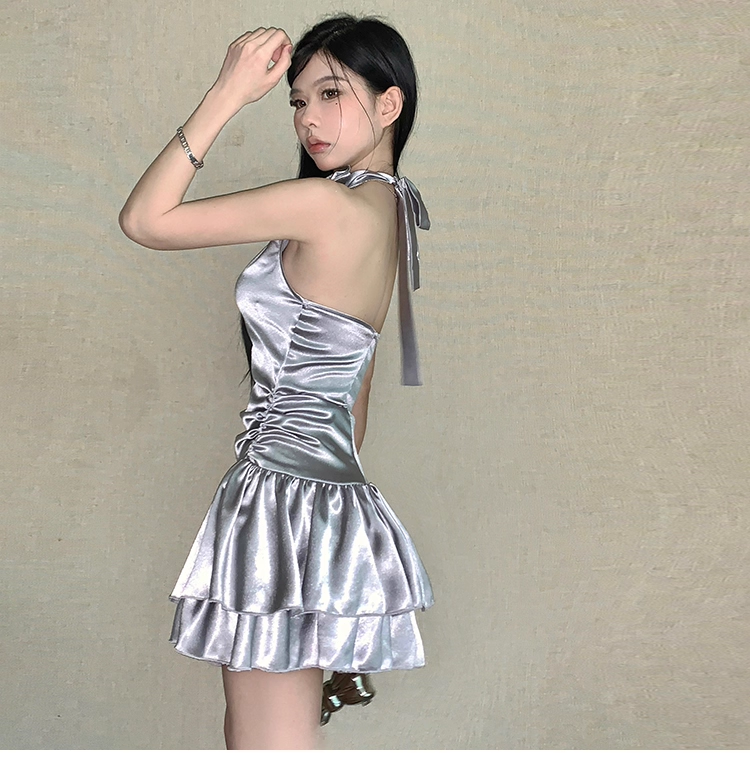 Cute Satin Halter-neck A-Line Short Summer Dresses Party Dress Homecoming Dress DP6350