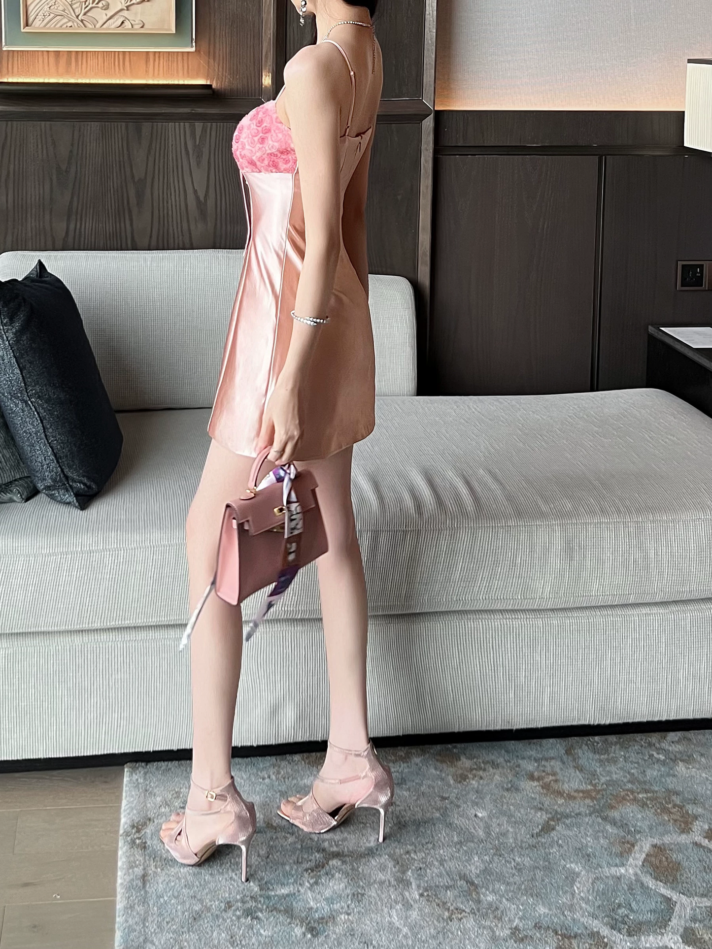 Elegant Pink 3D Floral Sweetheart Spaghetti Strap Satin Bodycon Homecoming Dress DP8813