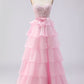 Vintage Strapless Lace Prom Dress Tiered Ruffle Evening Gown DP8265