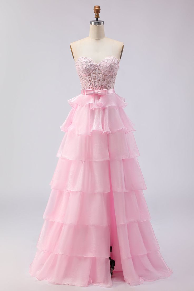 Vintage Strapless Lace Prom Dress Tiered Ruffle Evening Gown DP8265