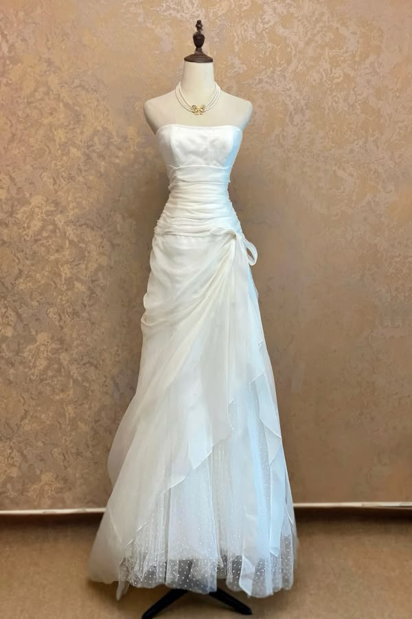 Vintage Strapless Ruched Draped Chiffon A-Line Wedding Dress DP8387