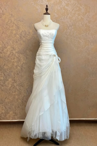 Vintage Strapless Ruched Draped Chiffon A-Line Wedding Dress DP8387