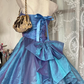 Vintage Strapless Blue Embroidered Bodice Evening Gown Layered Tulle Prom Dress DP8335