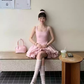 Elegant Pink Square Neck Sleeveless Bubble A-Line Satin Homecoming Dress DP8738