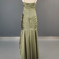 Retro Glam Olive Green Satin Mermaid Prom Dress Spaghetti Strap Ruffled Evening Gown DP7911