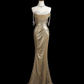 Champagne Gold Off Shoulder Mermaid Sequins Long Evening Party Dresses, DP5512
