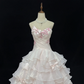 Chic Pink Strapless Floral Beaded Tiered Ruffles Sweet 16 Quinceanera Ball Gown DP7367