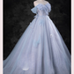 Elegant Sky Blue Applique Sweet 16 Quinceanera A-Line Sweetheart off-the shoulder Evening Dress Tulle Floor Length Ball Gown DP6920