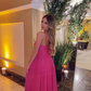 Spaghetti Straps A-Line Pink Long Pary Dress Wedding Guest Dress, DP3577