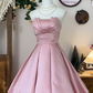 Simple Ruffle Strapless Design A-line Elegant Satin Homecoming Dress Party Dress DP6182