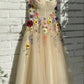Vintage Floral Applique Prom Dress Long A-Line Evening Dress Chiffon Formal Dress, DP6593