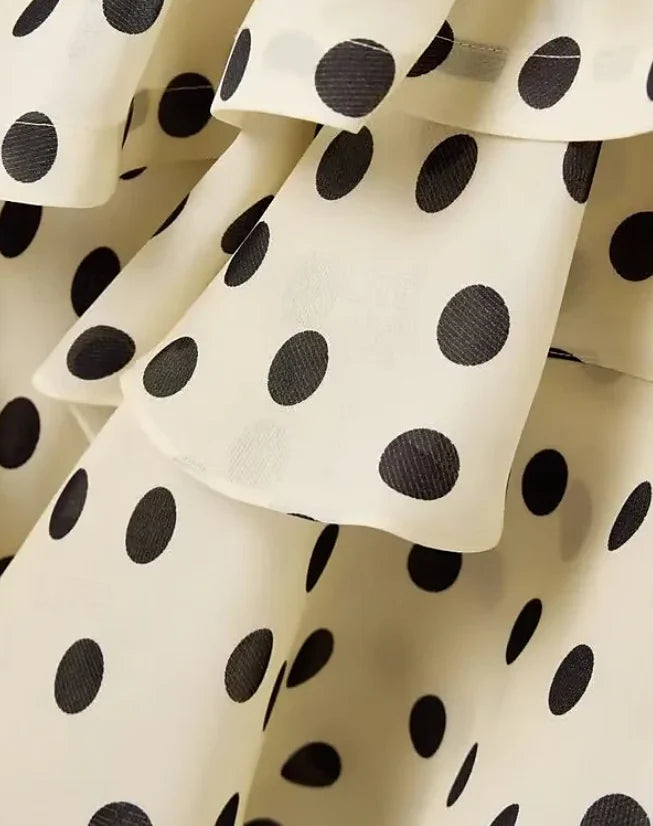 Vintage Polka Dot Strapless Long Prom Dress Sweetheart Ruffle Tiered Formal Dress, DP6564