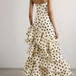 Vintage Polka Dot Strapless Long Prom Dress Sweetheart Ruffle Tiered Formal Dress, DP6564