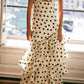 Vintage Polka Dot Strapless Long Prom Dress Sweetheart Ruffle Tiered Formal Dress, DP6564