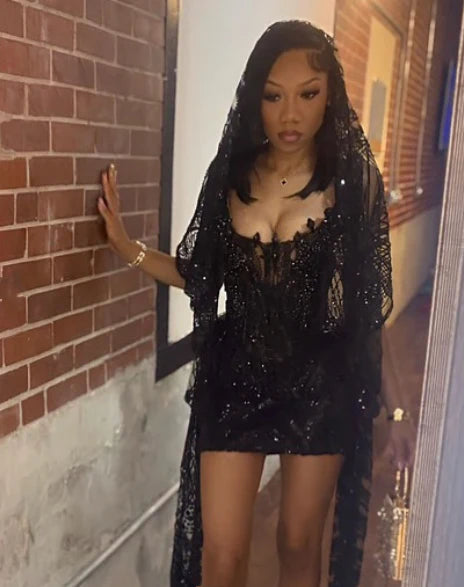 Enchanting Black Glittering Sequin Sheath Short Cocktail Dresses Party Dress Homecoming Dress DP6412