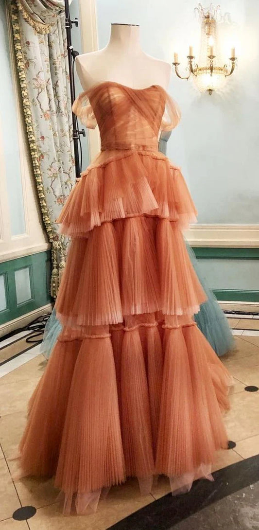 Elegantes Vintage-Ballkleid mit A-Linie und Stufendesign, langes Abendkleid mit Herzausschnitt, Chiffon, formelles Kleid, DP6588