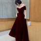 Vintage Burgundy Off-the-shoulder Velvet Design A-Line Evening Dress Prom Dress DP6131
