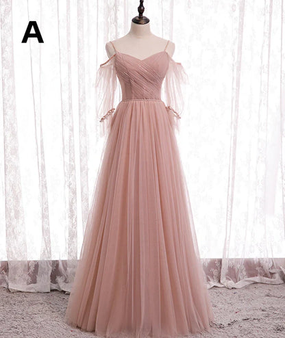 Elegantes rosa A-Linie Tüll-Partykleid mit Herzausschnitt, Abendkleid, Brautjungfernkleid DP6301